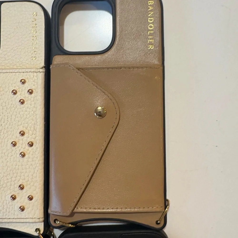 Bandolier Phone Cases Set in Cream, Tan, Black with Gold & Silver Accents